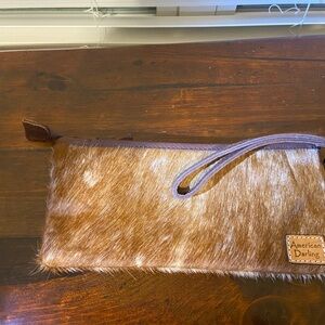 American Darling Brown and White Cowhide Wristlet Clutch